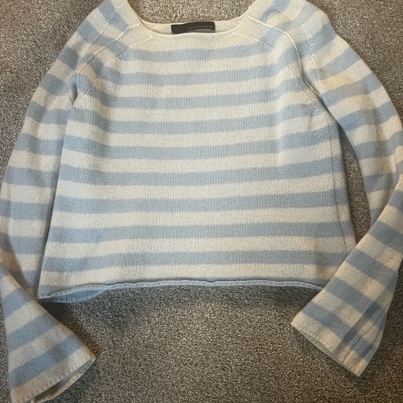 360 Cashmere Light Blue and White Striped Sweater - Picture 1 of 7
